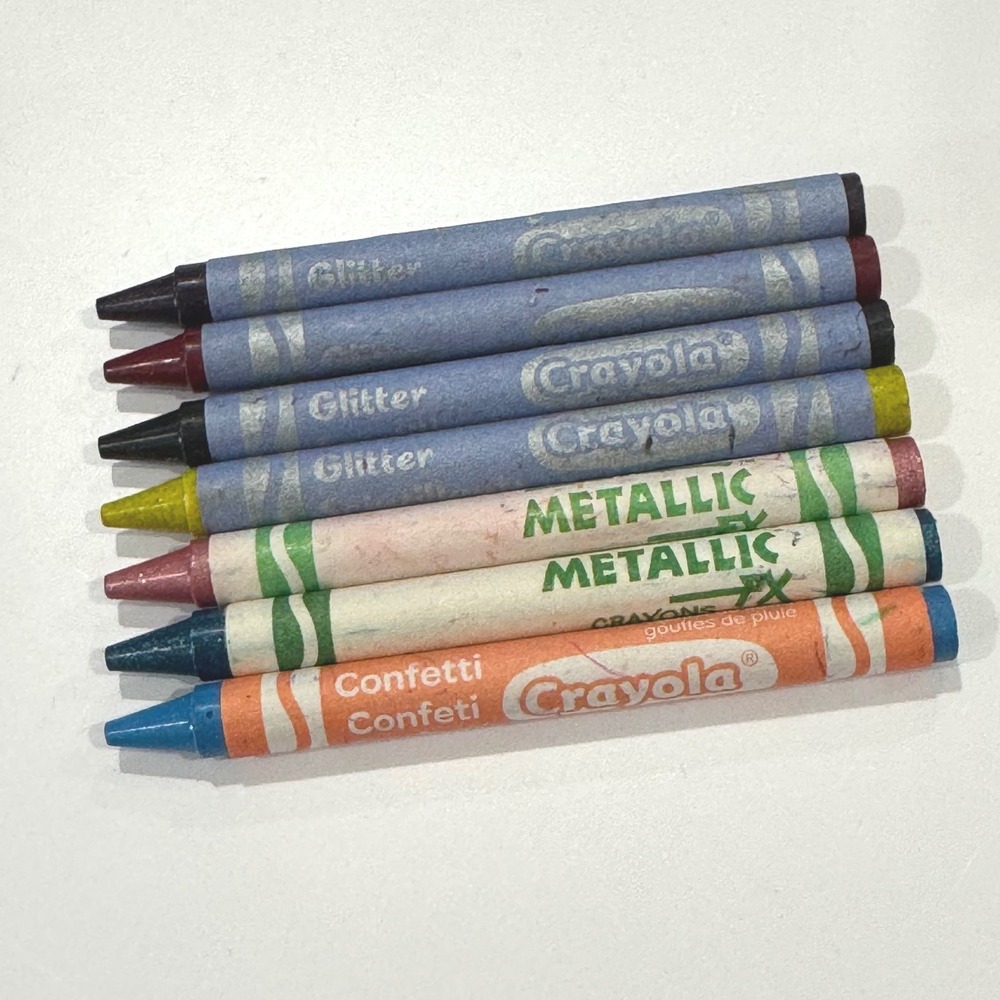 Vintage Crayola Crayon Lot Metallic FX Glitter Confetti Shimmering Blush 7pc mix
